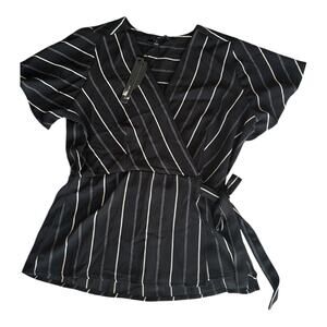 Womens Blouse Size Small Stretch Black and White Wrap
